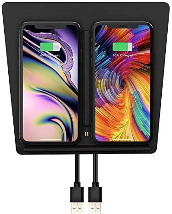 TAPTES Wireless Charger for Tesla Model 3 2017 2018 2019 2020, Dual Phone Charging Pad for Tesla Model 3 Accessories, Car Center Console Interior, Compatible with iPhone & Smartphones, Black