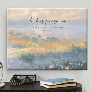 Bible Verse Canvas Wall Art Christian in His Presence There Is Fullness of Joy Psalm 16:11 Scripture Print Picture Poster Artwork Framed for Home Living Room Bedroom Decor 8x10 Inches