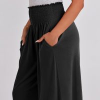 ANRABESS Women Palazzo Pants Summer Boho Bagyy Wide Leg High Smocked Waist Casual Loose Lounge Pant with Pocket - Image 7