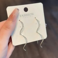 Sliver Wave Long Threader Earrings Sparkling Super Fairy Crystal Ear Line Elegant Ear Decorative for Women Mother's Day Valentine's Day Jewelry Gifts ﻿ - Image 2