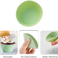 Reusable Round Silicone Cupcake Liners, Silicone Baking Cups, Nonstick Easy Clean Pastry Muffin Liners for Party Halloween Christmas Bakery Supplies, Pack of 6, Green - Image 2