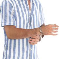 JMIERR Men's Casual Stylish Short Sleeve Button-Up Striped Dress Shirts Cotton Beach Shirt - Image 2