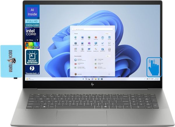 HP Envy AI Powered 17.3" Touchscreen FHD IPS Laptop (Intel Ultra 7-155H 16-Core 3.8GHz, 32GB RAM, 1TB PCIe SSD, Intel Arc, Backlit KYB, 2 Thunderbolt 4, WiFi 6E, BT 5.3, Win 11 Pro) w/Dockztorm Dock