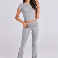 ANRABESS Lounge Sets for Women 2 Piece Foldover Yoga Flare Leggings Pants Crop Tops Casual Y2K Outfits Matching Tracksuit Set - Image 7