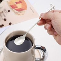 Silver Coffee Spoons Set of 2, Stainless Steel Teaspoon, Dessert Spoons, 6.54in, Leaf-shaped Handles, Suitable for Desserts, Coffee, Tea, Fruits. - Image 4
