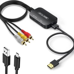 RCA to HDMI Adapter, AV to HDMI 3RCA CVBs Composite Video Audio Converter Adapter for TV Stick/Roku/Apple TV/PC/Laptop/Xbox/HDTV/DVD (with hdmi Cable & USB Cable)