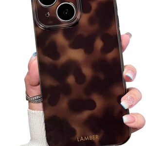 Cute Phone Case for iPhone 15 Case Amber Leopard Full Camera Protective Slim Shockproof Aesthetic-Brown Amber