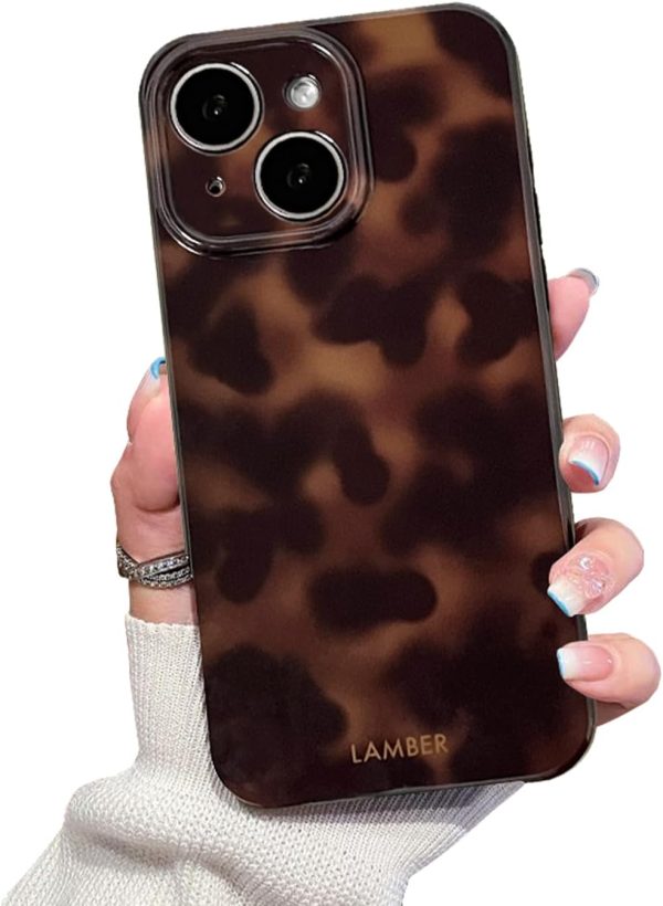 Cute Phone Case for iPhone 15 Case Amber Leopard Full Camera Protective Slim Shockproof Aesthetic-Brown Amber