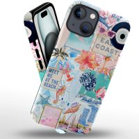Generic Case Compatible with iPhone 14,Scratch Resistant Hybrid 2-Layer Hard Shell Phone Case,Seashells Beach Summer Jellyfish Collage - Image 2