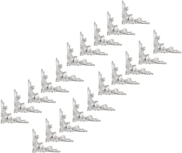 20pcs Antique Corner Protectors Metal Corner Protector Decorative Corner For Book Furniture Dressers Jewelry Boxes (silver white)