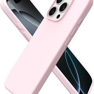 ORNARTO Compatible with iPhone 16 Pro Case 6.3", Slim Liquid Silicone 3 Layers Soft Gel Rubber Shockproof Protective Case with Anti-Scratch Microfiber Lining-Chalk Pink