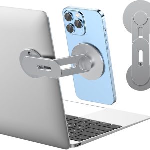 Magnetic Phone Holder for Laptop for MagSafe for iPhone 16/15/14/13/12 & All Phones, 180°Adjustable Phone Side Mount for Computer Monitor for Tesla, Desktop Cell Phone Bracket, Gray