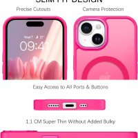 BENTOBEN for iPhone 15 Case, Magnetic iPhone15 Phone Case Compatible with MagSafe, Translucent Matte Magnetic Cover Shockproof Women Girl Protective Cute Case for iPhone 15 6.1", Hot Pink - Image 8
