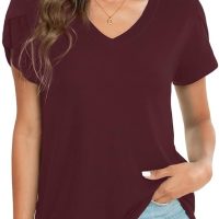 Womens Summer Tops Casual V Neck T Shirts Petal Sleeve Blouses Tunic - Image 2