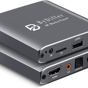 ByDiffer 4K Ultra HD Digital Media Player, TV MP4 Video Player for USB Drive/Micro SD Card, H.265/HEVC, Digital Signage, Auto Playback, HDMI/AV/Optical Output (Grey)