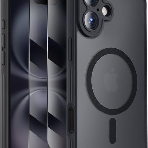 Designed for iPhone 16 Plus Case, Compatible with MagSafe, with Privacy Screen Protectors X2, [Camera Protection] [15FT Military Drop Protection] Shockproof Phone Case, 6.7", Black