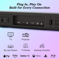 TV Sound Bar, Soundbar with RGB LED Lights & 2.1CH Bluetooth Speaker Surround System, 180W Surround Sound, AUX/Optical/HDMI ARC Home Theater Speaker, 2 in 1 Detachable for Smart TV/Projector/Gaming/PC - Image 5