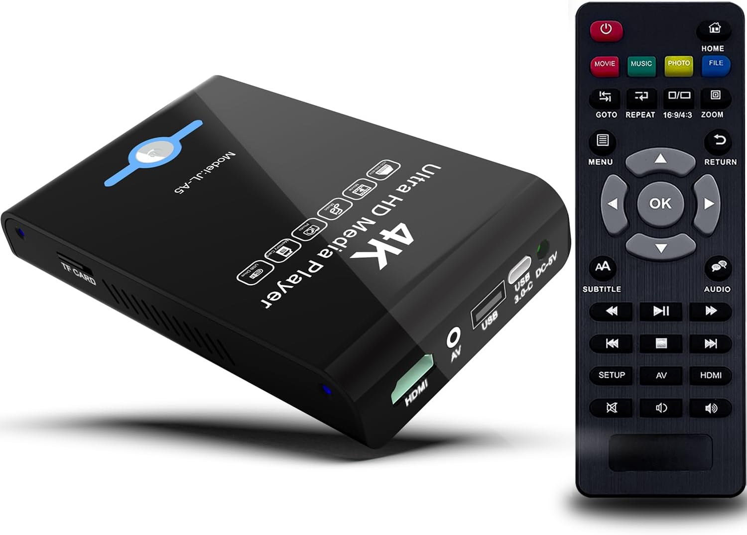 4K Ultra HD Media Player & HDD Enclosure 2-in-1 – Play H.265/HEVC H.264/AVC MP4 MKV Videos MP3 Music JPG Photos, 4K 60fps HDMI, Analog AV Etc,Supports 2″/2.5″/3″ SATA HDDs with USB/SD Card Expansion
