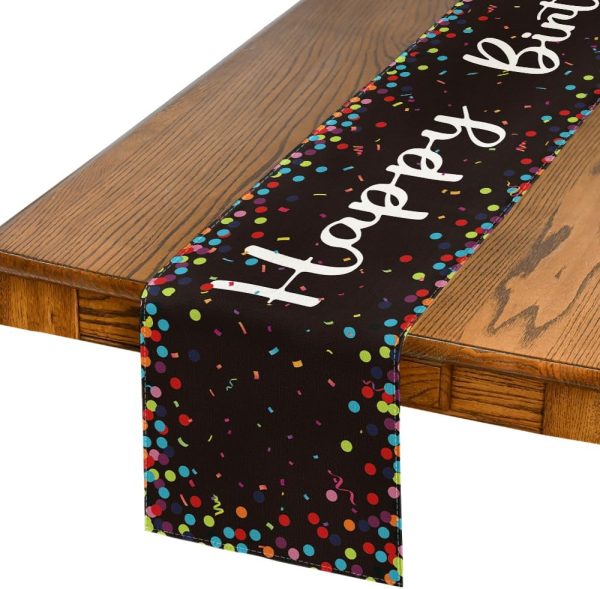 Black Polka Dot Happy Birthday Table Runner, Seasonal Kitchen Dining Table Decoration for Home Party Decor 13x72 Inch