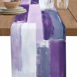 Table Runner Abstract Purple White Gray Modern Table Runners Kitchen Dining Table Decoration for Home Farmhouse Party Decor 13"x72"