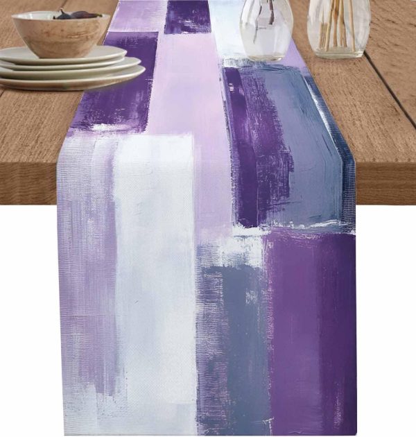 Table Runner Abstract Purple White Gray Modern Table Runners Kitchen Dining Table Decoration for Home Farmhouse Party Decor 13"x72"