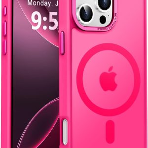 Newfuture Designed for iPhone 16 Pro Max Case with Magnetic [13 FT Military Drop Protection] [Compatible with Magsafe] Slim Translucent Matte Shockproof with Anti-Fingerprint Phone Case, Hot Pink