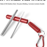 Reusable Metal Straws，Collapsible Stainless Steel Straw，Cruise Ship Essentials，Straw Colorful，Equipped with Cleaning Brush and Keychain（Red） - Image 3