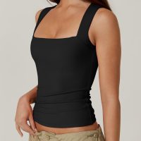 QINSEN Women's Square Neck Sleeveless Double-Layer Tank Tops Basic Tight T Shirts - Image 2