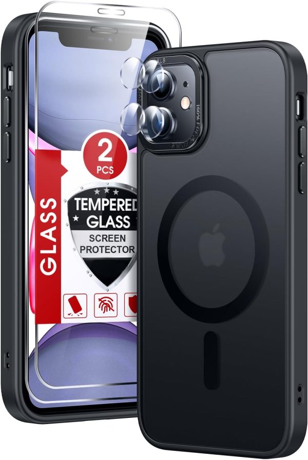 LeYi Magnetic for iPhone-11 Phone Case Compatible with MagSafe [ Screen Protector+ Camera Cover] Funda Para ipone 11case Military Grade Protective Translucent Matte Cases for i Phone 11 iphone11,Black