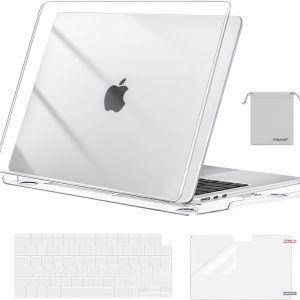 MOSISO Compatible with MacBook Air 13 inch Case 2025 2024 2023 2022 M4 A3240 M3 A3113 M2 A2681, Plastic Hard Shell&Keyboard Cover&Screen Film&Pouch for MacBook Air 13.6 inch Case, Crystal Clear