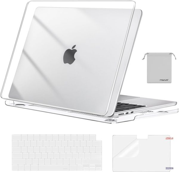 MOSISO Compatible with MacBook Air 13 inch Case 2025 2024 2023 2022 M4 A3240 M3 A3113 M2 A2681, Plastic Hard Shell&Keyboard Cover&Screen Film&Pouch for MacBook Air 13.6 inch Case, Crystal Clear