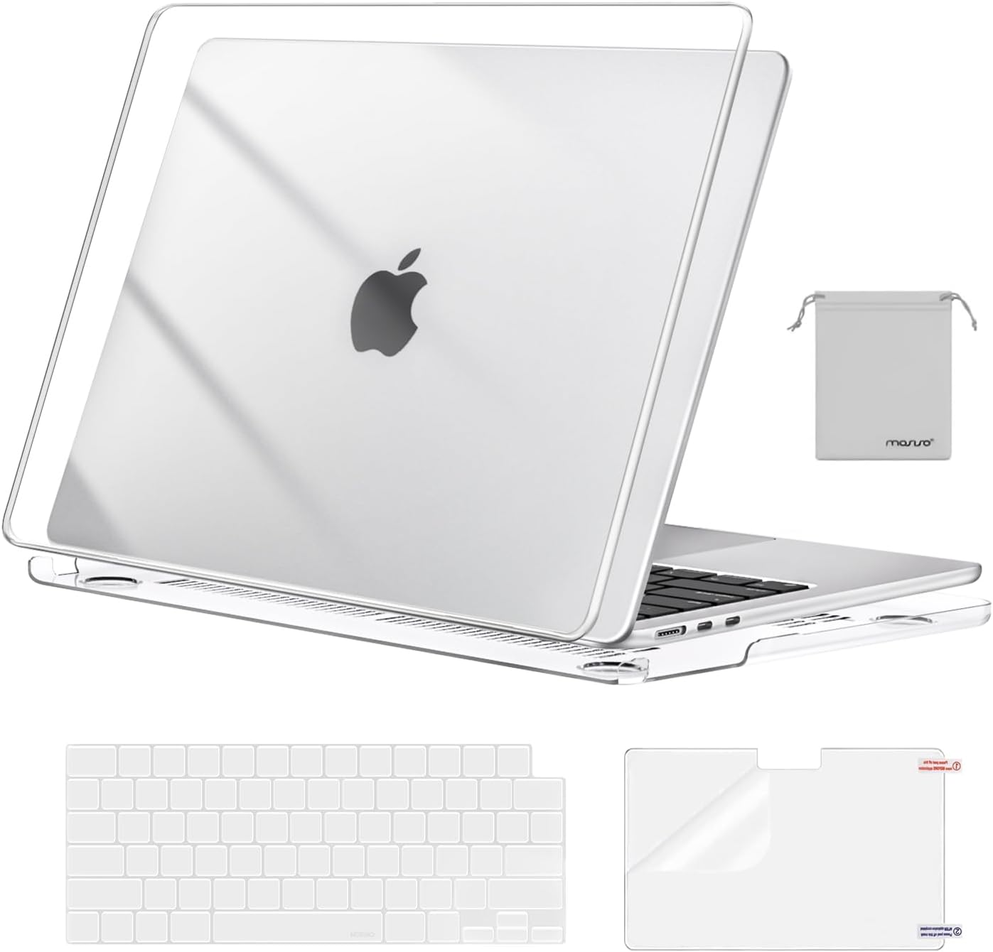 MOSISO Compatible with MacBook Air 13 inch Case 2025 2024 2023 2022 M4 A3240 M3 A3113 M2 A2681, Plastic Hard Shell&Keyboard Cover&Screen Film&Pouch for MacBook Air 13.6 inch Case, Crystal Clear