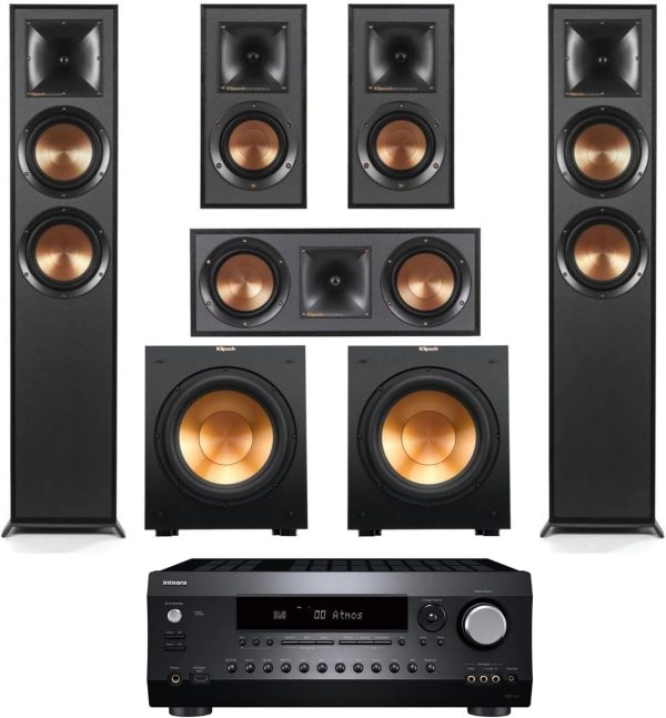 Klipsch Reference 5.2 Home Theater System, Bundle 2X R-625FA Floorstanding 2X R-12SW Subwoofer, R-52C Center, R-41M Bookshelf Speakers, and Integra DRX 3.4 100W 9.2-Channel 8K Network AV Receiver