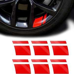 Pack-6 Car Reflective Stickers, Car Wheel Rim Stripe Decals, Universal Automotive Decals for 18-21 Inch Wheels Tire Rim Decoration Accessories (Red)