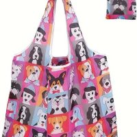 Large Foldable Shopping Bag, Reusable Grocery Bags, Waterproof Portable Tote Bag, Cute Dog Print - Image 2