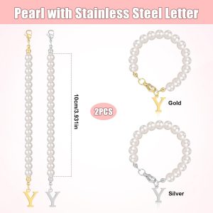 Generic 2pcs Letter Charms for Stanley Cup, Alphabet Pendant Tumbler Pearl Handle Charms Chain Personalized Name ID Initial Letter Decorations