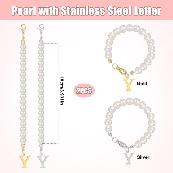 Generic 2pcs Letter Charms for Stanley Cup, Alphabet Pendant Tumbler Pearl Handle Charms Chain Personalized Name ID Initial Letter Decorations