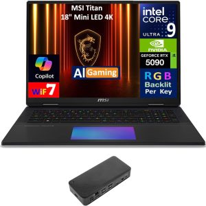 MSI Titan AI Gaming Laptop 18" 120Hz Mini LED 4K Display (Intel Ultra 9-285HX, GeForce RTX 5090 24GB, 64GB DDR5, 2x8TB PCIe SSD (16TB), Per Key RGB KB, Win 11 Pro) w/USB-C Dock