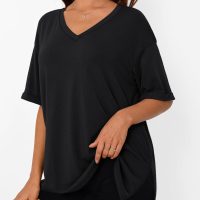 Trendy Queen Oversized Tshirts for Women Workout Plus Size Tops V Neck Short Sleeve Gym Shirts Casual Loose Fit Basic Tees - Image 3