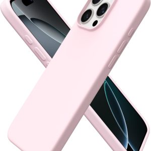 ORNARTO Compatible with iPhone 16 Pro Max Case 6.9", Slim Liquid Silicone 3 Layers Soft Gel Rubber Shockproof Protective Case with Anti-Scratch Microfiber Lining-Chalk Pink