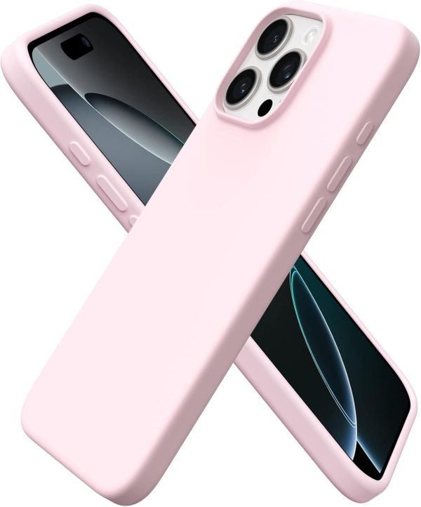 ORNARTO Compatible with iPhone 16 Pro Max Case 6.9", Slim Liquid Silicone 3 Layers Soft Gel Rubber Shockproof Protective Case with Anti-Scratch Microfiber Lining-Chalk Pink