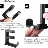 EURPMASK Rotating Headphone Stand - PC Gaming Headset Holder, Adjustable Clamp-on Under Desk Hanger With 360 Degree Swivel & Cable Clip Organizer - Black - Image 7
