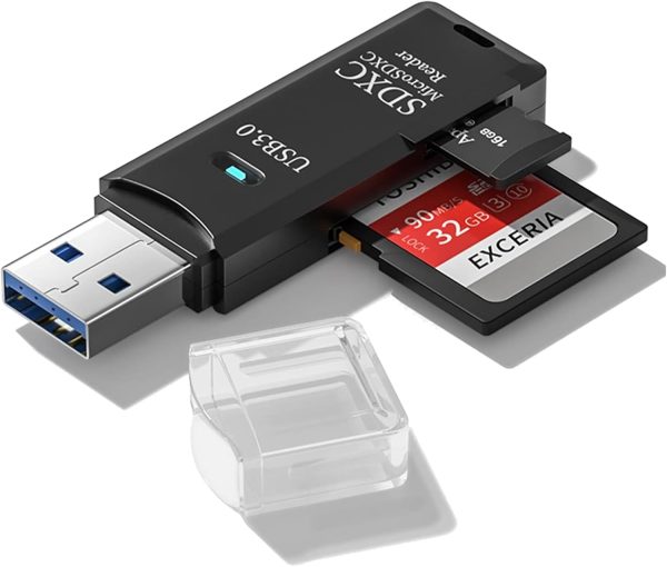 USB3.0 Micro SD Card Reader, 5Gbps 2-in-1 SD Card Reader to USB Adapter, Wansurs Memory Card Reader for SDXC, SDHC, MMC, RS-MMC, Micro SDXC, Micro SD, Micro SDHC and UHS-I Cards (1Pack Black)