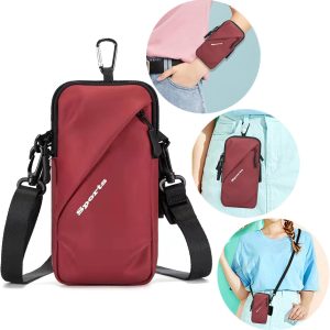 Cell Phone Holder, Small Crossbody Shoulder Holsters Bag with Arm Band, Fits iPhone and Android, Use for Running, Walking, Hiking & Biking (6.7 Inches, Red)