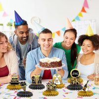 58th Birthday Decorations Set, 1967 Table Toppers for Women Men Birthday Party Supplies, Happy 58 Year Old Table Decoration for Mother and Dad, 9Pcs Black & Gold Honeycomb Centerpieces - Image 7