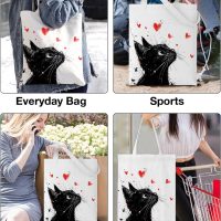 Stylish Cat Print Canvas Tote Bag for Women Cat Lovers Cute Cartoon Design Reusable Grocery Shoulder Bag for Shopping Work Travel - Image 5