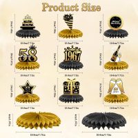 58th Birthday Decorations Set, 1967 Table Toppers for Women Men Birthday Party Supplies, Happy 58 Year Old Table Decoration for Mother and Dad, 9Pcs Black & Gold Honeycomb Centerpieces - Image 2