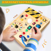 Busy Board, Montessori Toy for 1-3 Years Old, Wooden Toddler Sensory Travel Toy, Ideal Gift for 1+ Year Old Boys (Busy Board Plus V2), Medium, Yellow - Image 4