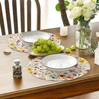 Daisy Lavender Floral Leaves Spring Round Placemats Set of 4,14 Inch Seasonal Spring Table Mats for Party Kitchen Dining Decoration - Image 3