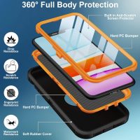 for iPhone 11 Case, with Built in Screen Protector Heavy Duty Drop Protection, Full Body Rugged Shockproof Dust Proof 3- Layer Tough Protective Phone Cover for Apple iPhone 11 Black/Orange - Image 3